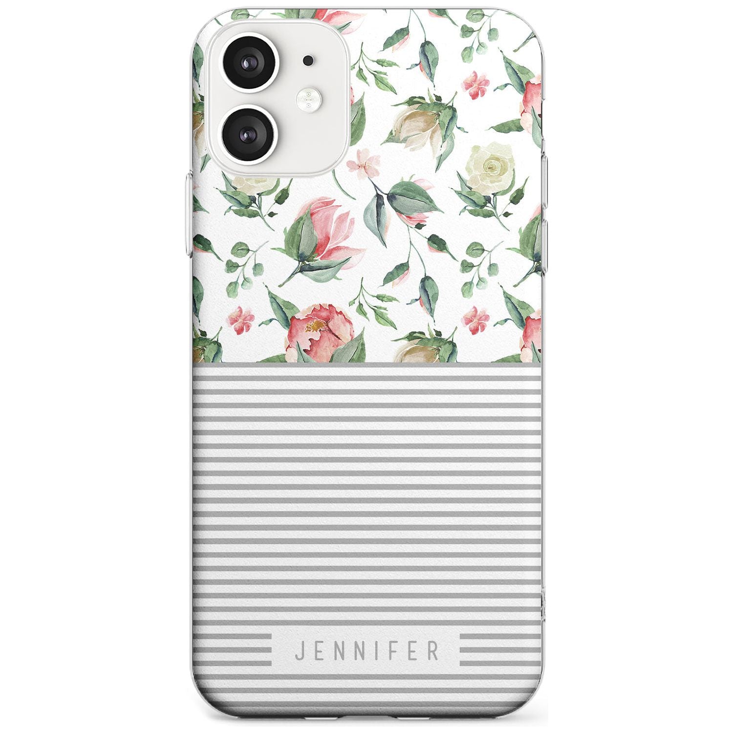 Light Floral Pattern & Stripes Black Impact Phone Case for iPhone 11