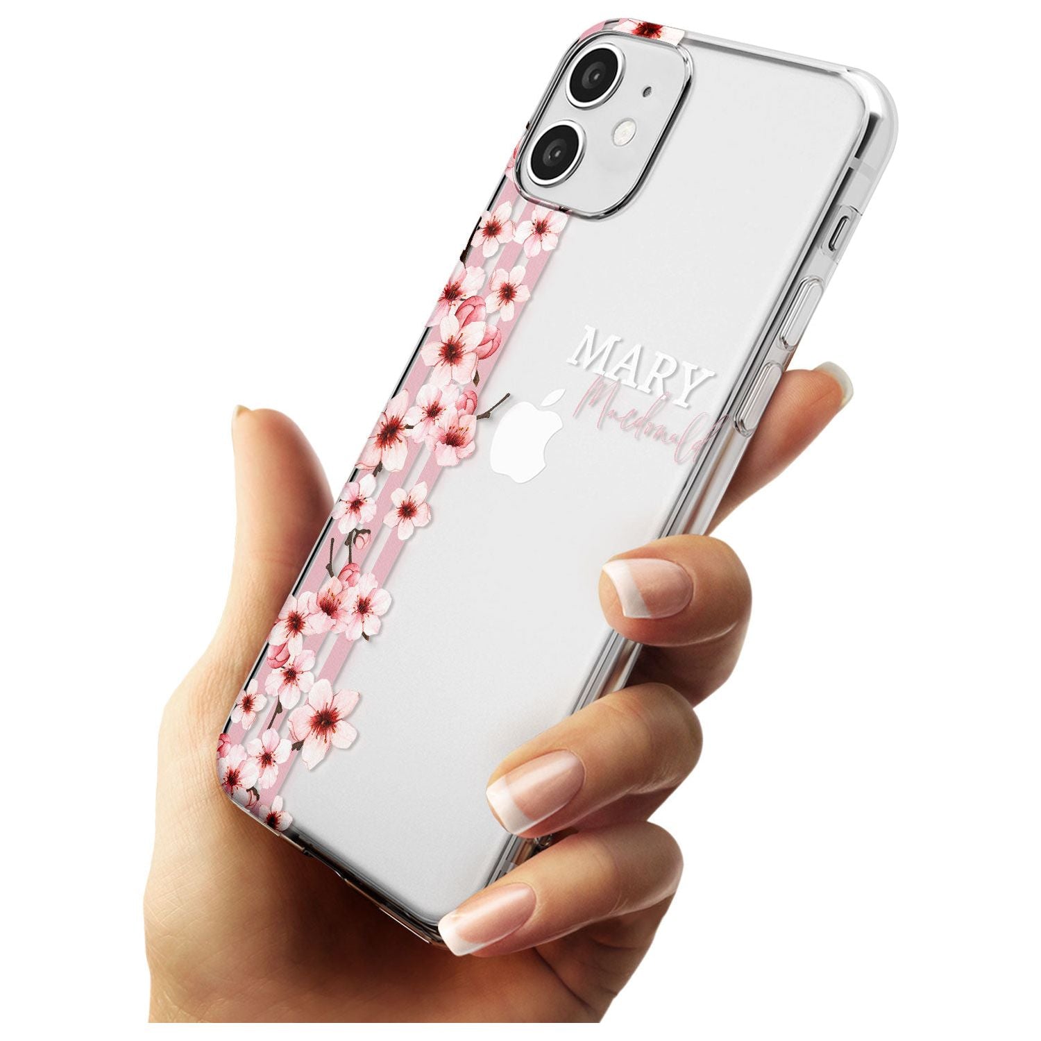 Cherry Blossoms & Stripes Transparent  Black Impact Phone Case for iPhone 11
