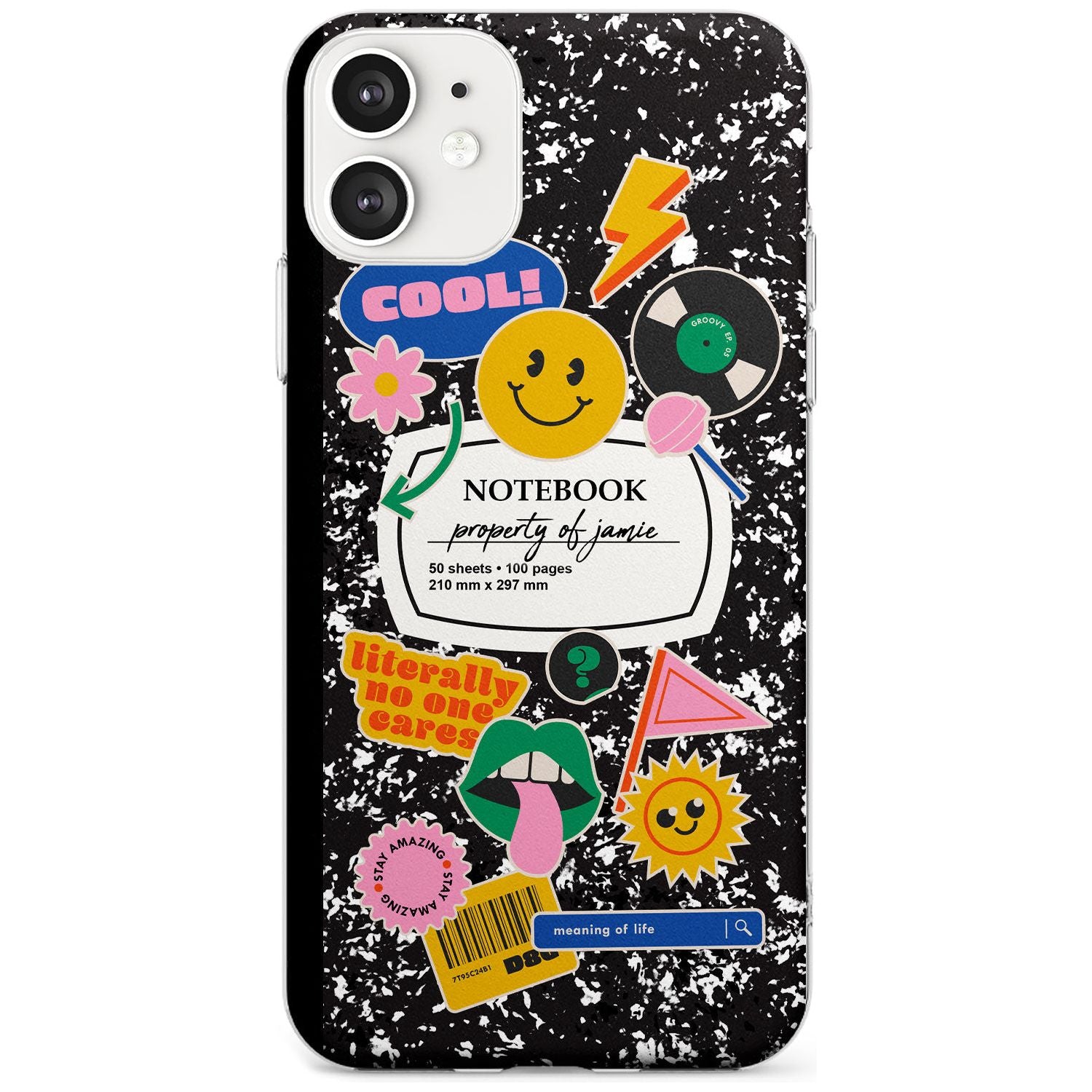 Custom Notebook Cover with Stickers Black Impact Phone Case for iPhone 11