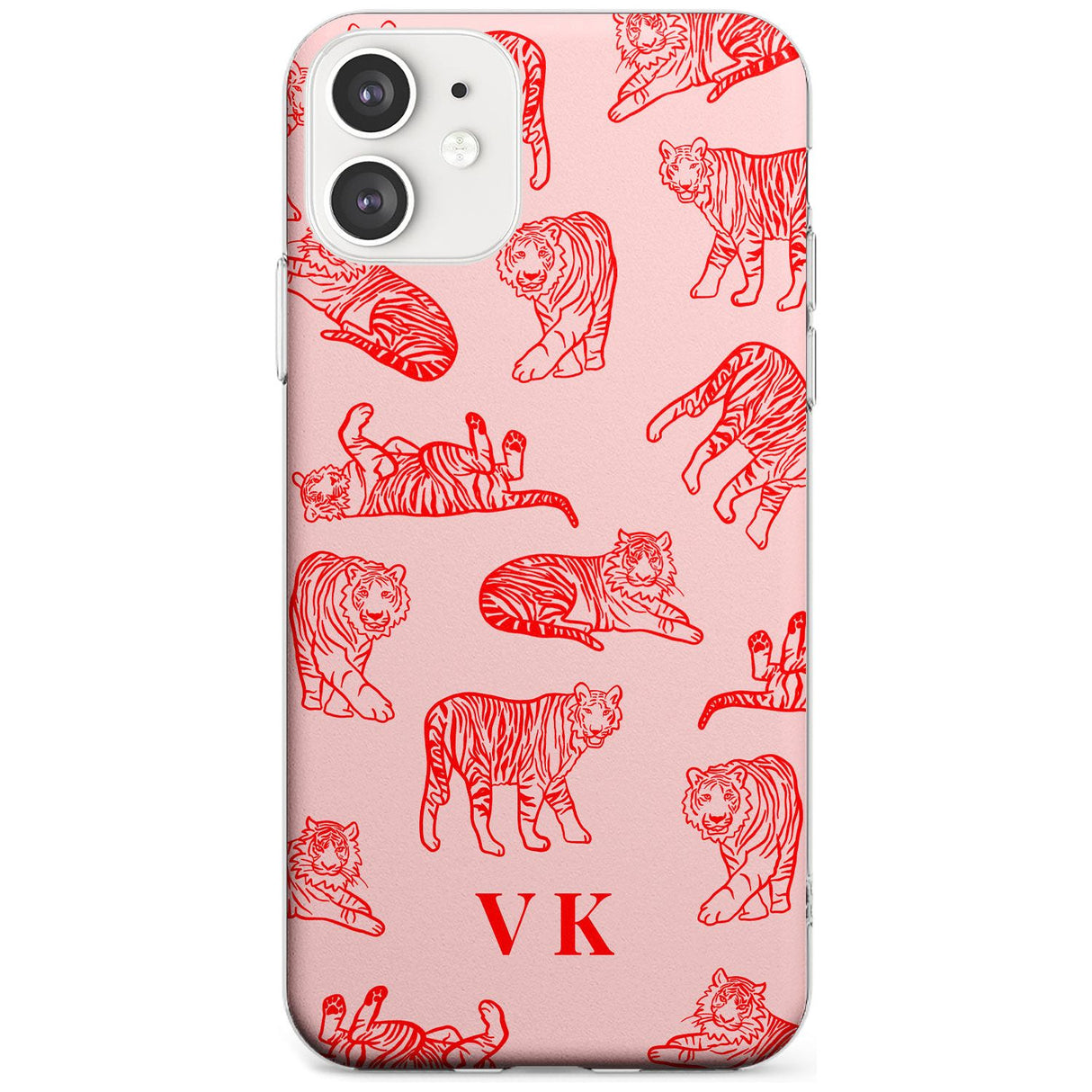 Red Tiger Outlines on Pink iPhone Case  Slim Case Custom Phone Case - Case Warehouse