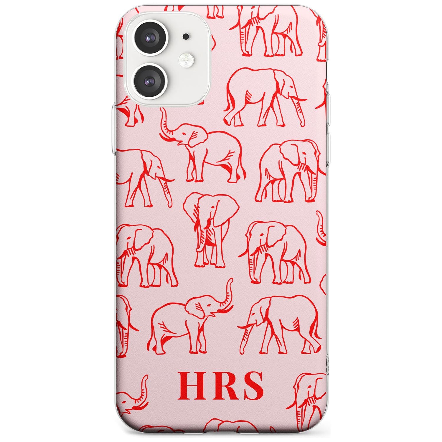 Personalised Red Elephant Outlines on Pink Slim TPU Phone Case for iPhone 11