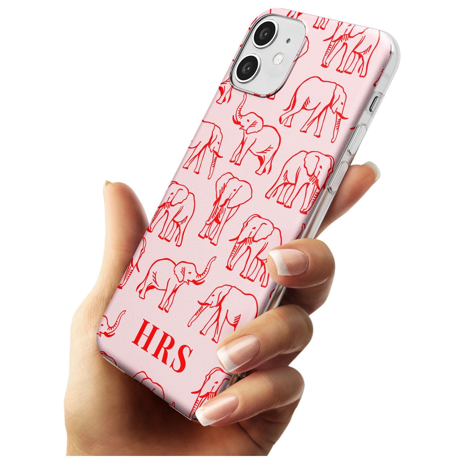 Personalised Red Elephant Outlines on Pink Slim TPU Phone Case for iPhone 11