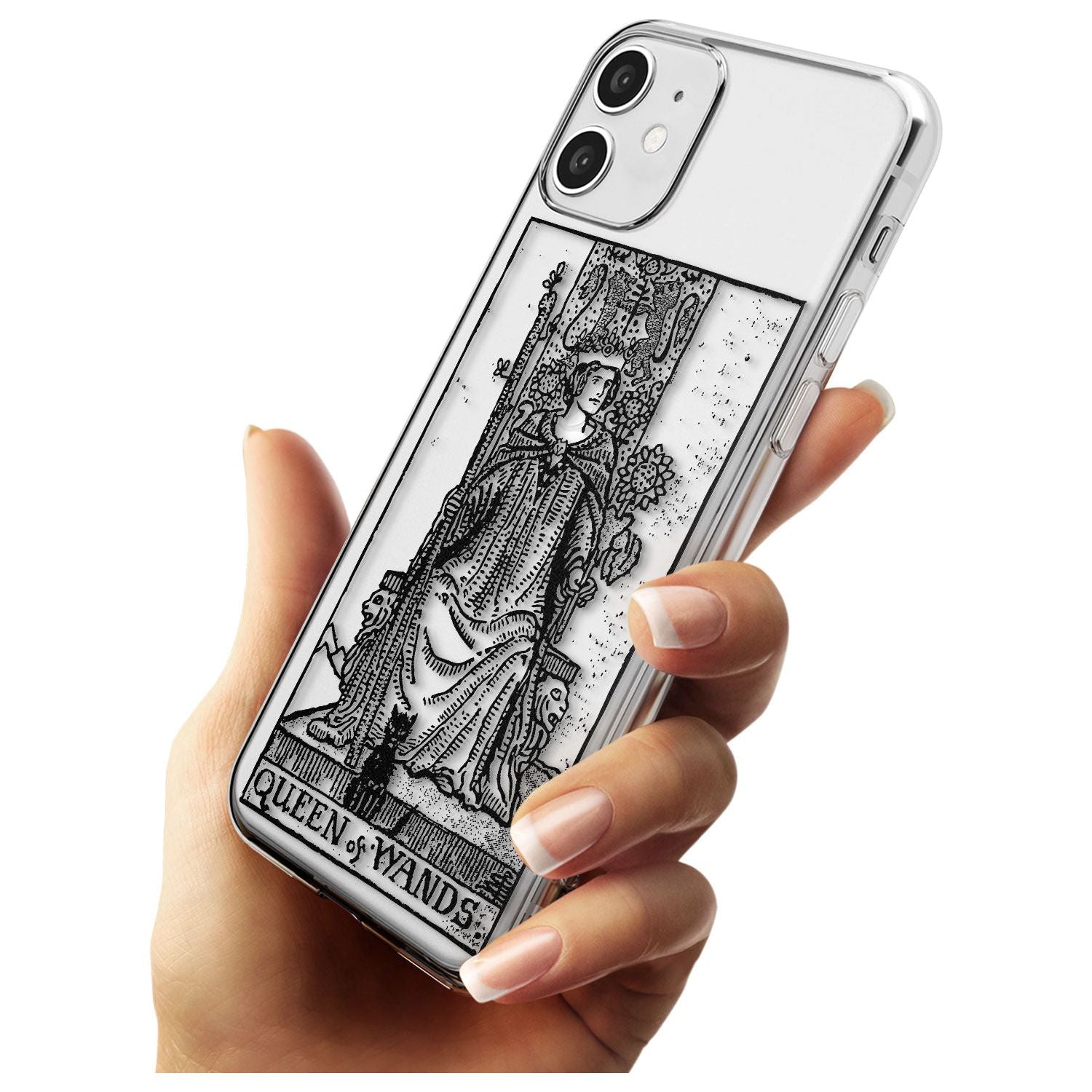 Queen of Wands Tarot Card - Transparent Black Impact Phone Case for iPhone 11
