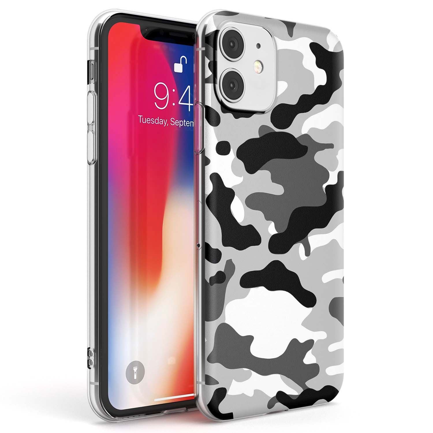 Grey Black Urban Camo Phone Case iPhone 11 / Clear Case,iPhone 12 / Clear Case,iPhone 12 Mini / Clear Case Blanc Space