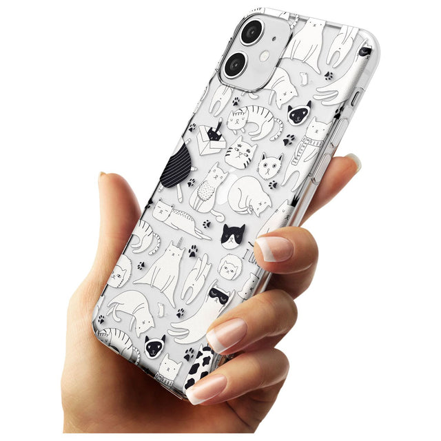 Cartoon Cat Collage - Black & White Black Impact Phone Case for iPhone 11