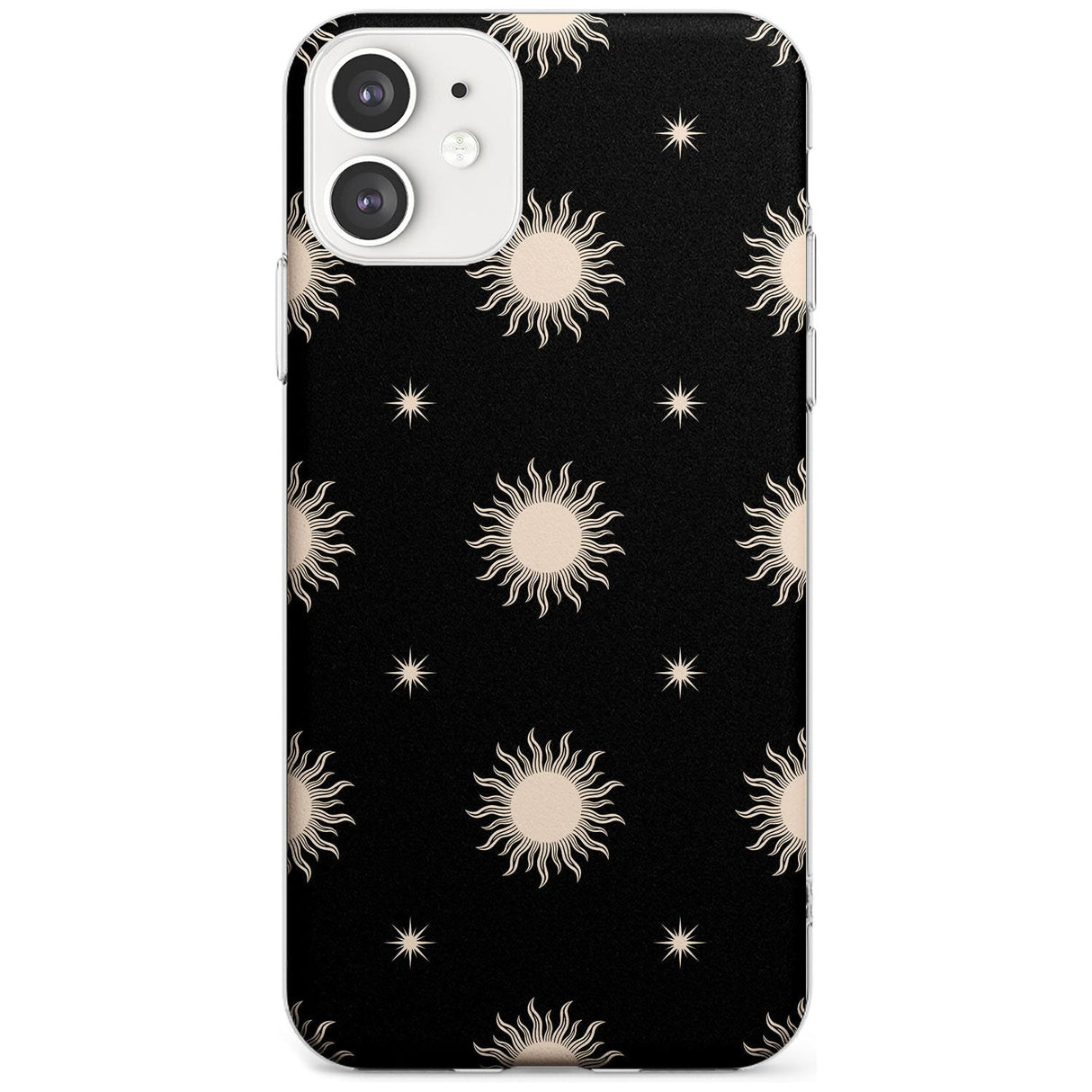 Celestial Patterns Classic Suns (Black) Phone Case iPhone 11 / Clear Case,iPhone 12 / Clear Case,iPhone 12 Mini / Clear Case Blanc Space
