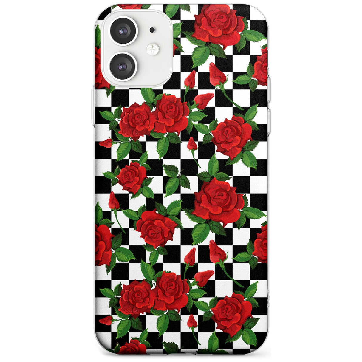 Checkered Pattern & Red Roses Slim TPU Phone Case for iPhone 11