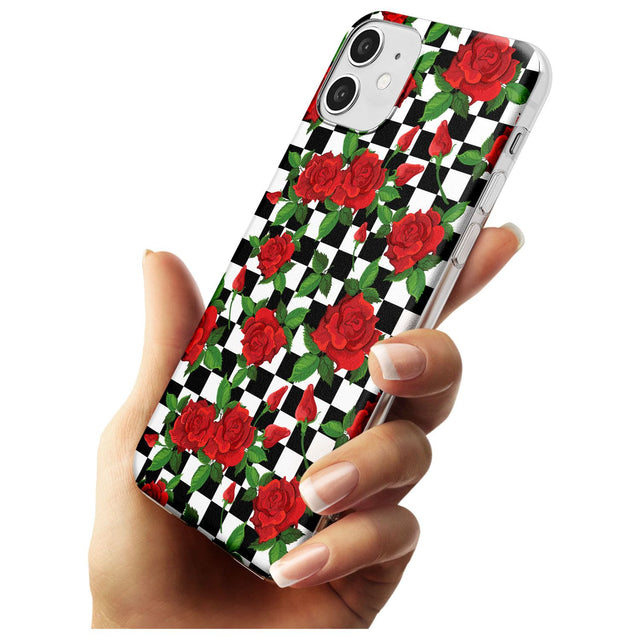 Checkered Pattern & Red Roses Slim TPU Phone Case for iPhone 11
