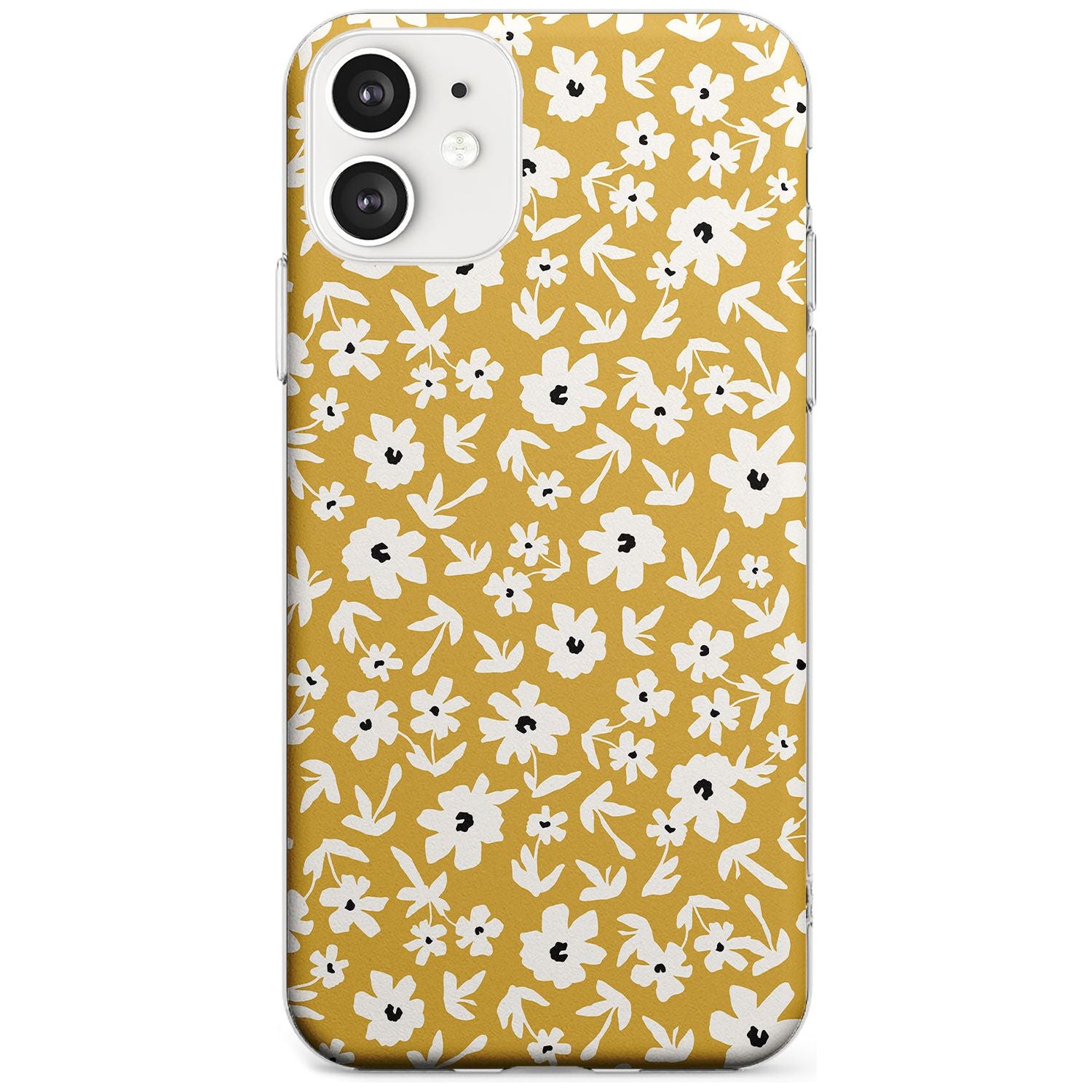 Floral Print on Mustard - Cute Floral Design Black Impact Phone Case for iPhone 11