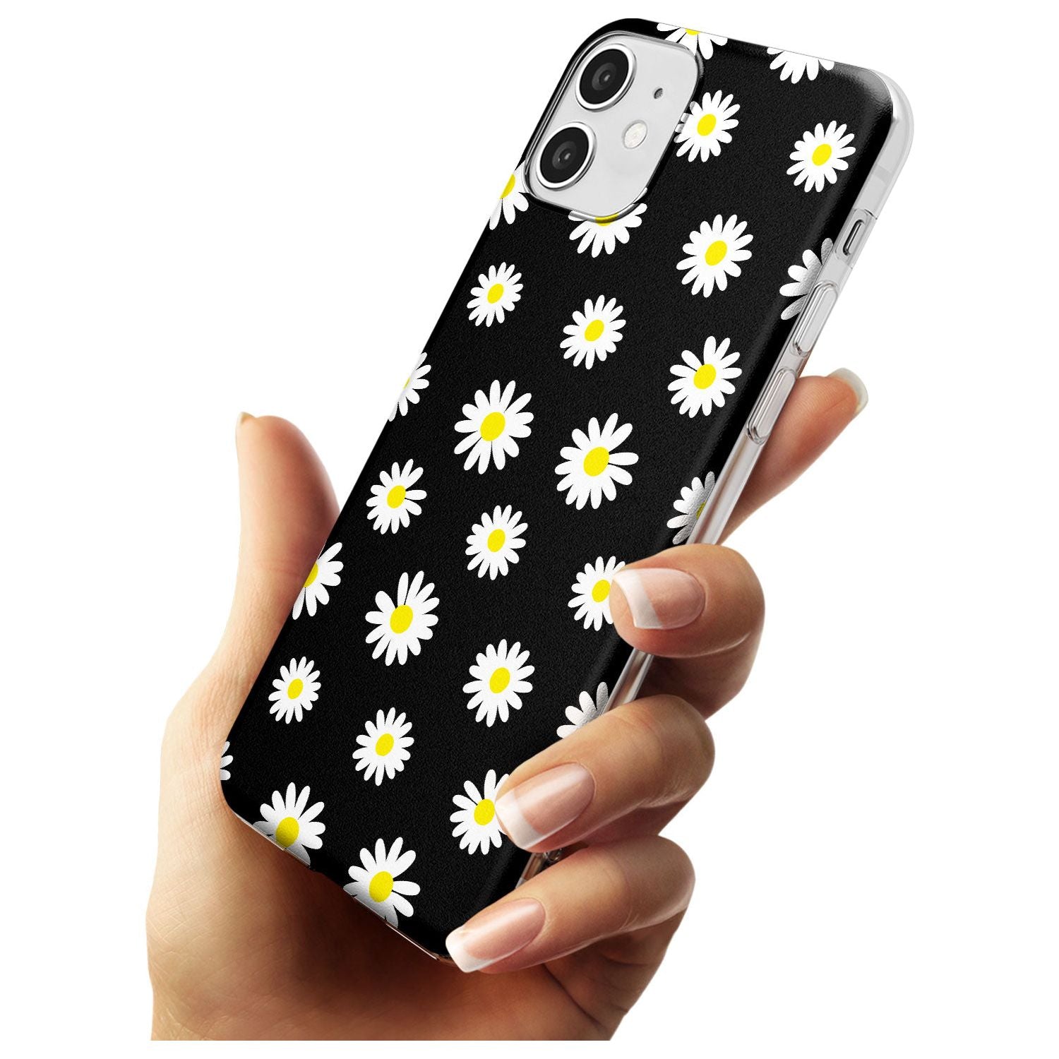 White Daisy Pattern (Black) Slim TPU Phone Case for iPhone 11