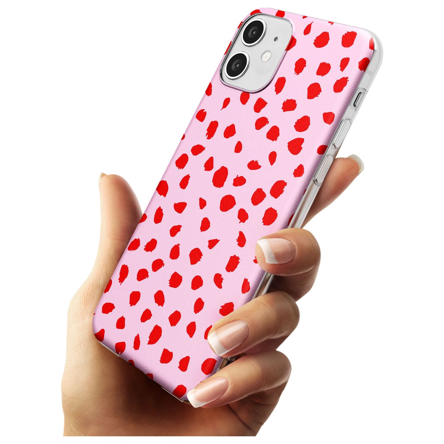 Red on Pink Dalmatian Polka Dot Spots Slim TPU Phone Case for iPhone 11
