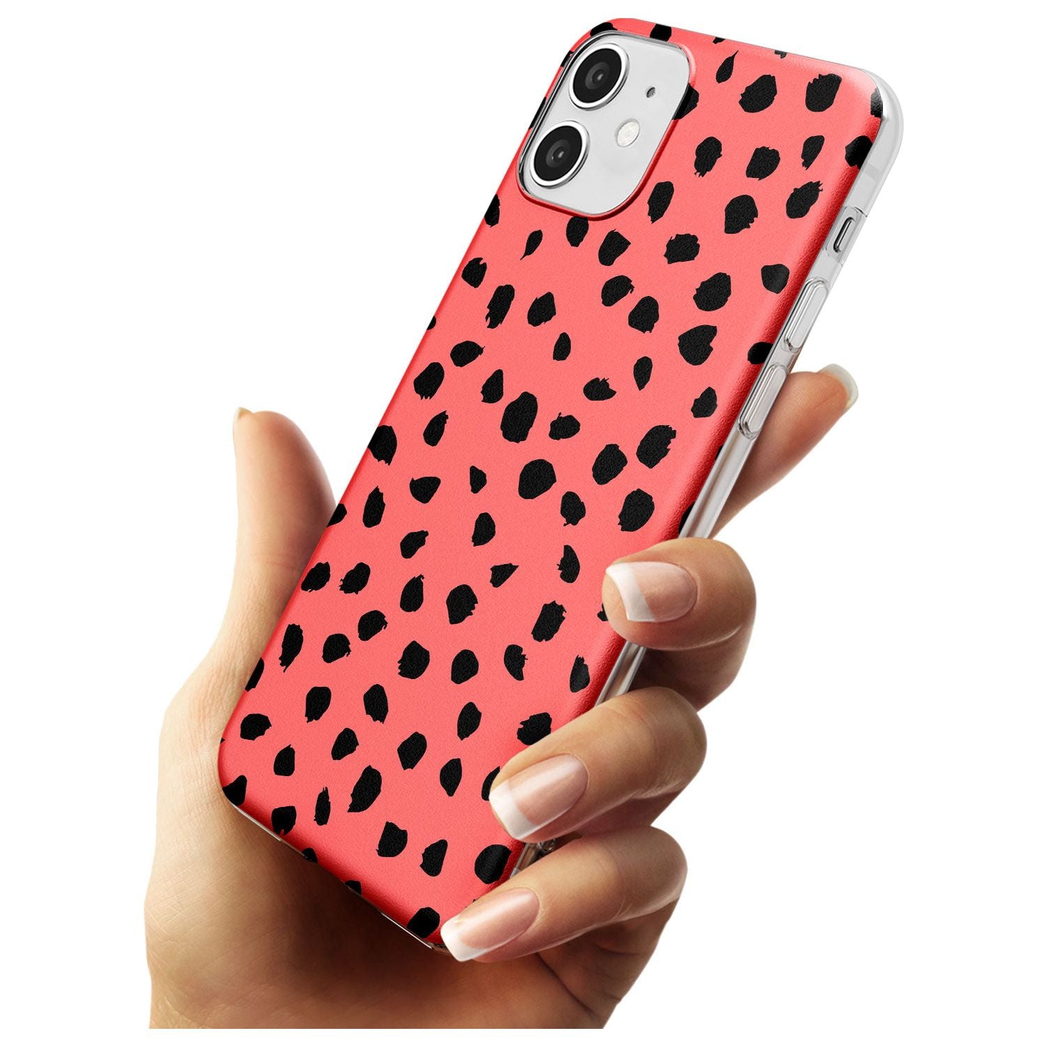 Black on Salmon Pink Dalmatian Polka Dot Spots Slim TPU Phone Case for iPhone 11