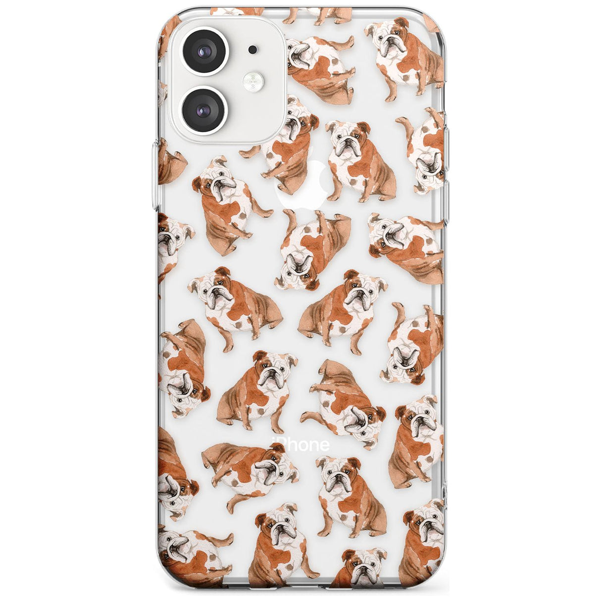 English Bulldog Watercolour Dog Pattern Phone Case iPhone 11 / Clear Case,iPhone 12 / Clear Case,iPhone 12 Mini / Clear Case Blanc Space