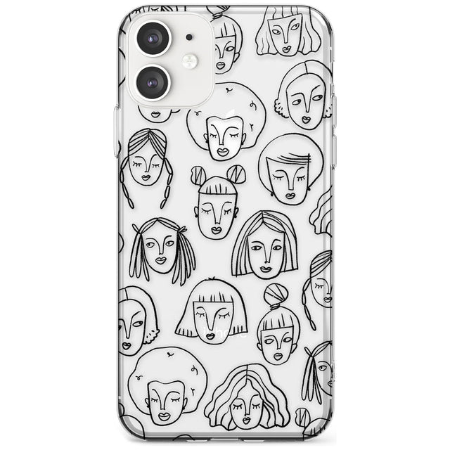 Girl Portrait Doodles Slim TPU Phone Case for iPhone 11