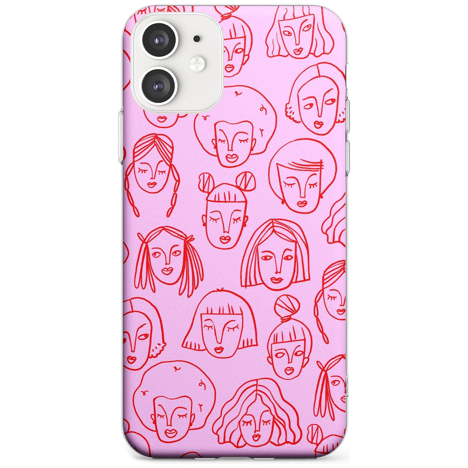 Girl Portrait Doodles in Pink & Red Slim TPU Phone Case for iPhone 11