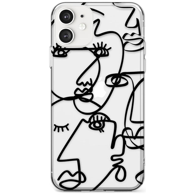 Continuous Line Faces: Black on Clear Black Impact Phone Case for iPhone 11