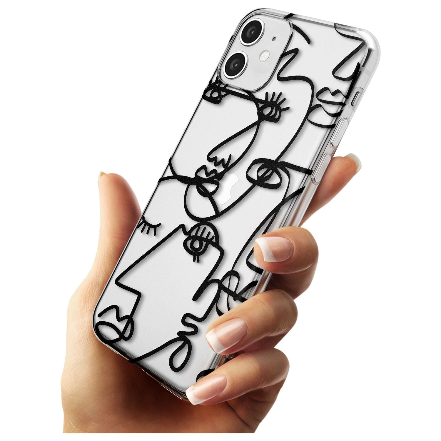 Continuous Line Faces: Black on Clear Black Impact Phone Case for iPhone 11