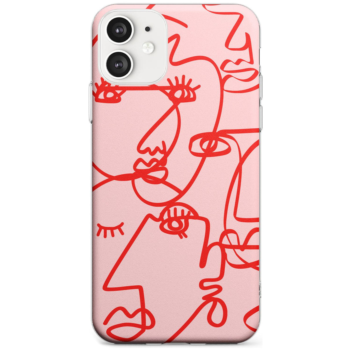 Continuous Line Faces: Red on Pink Black Impact Phone Case for iPhone 11