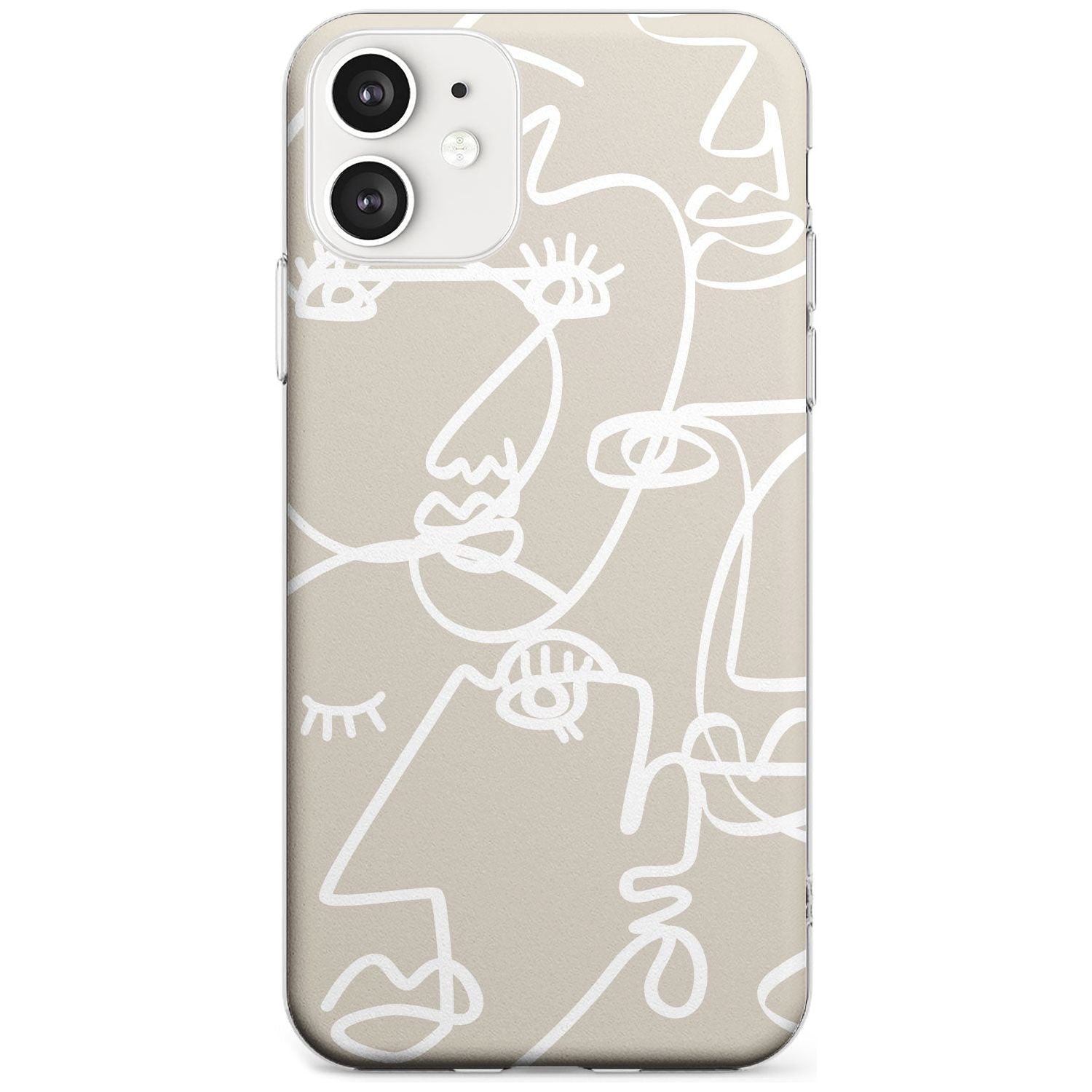 Continuous Line Faces: White on Beige Black Impact Phone Case for iPhone 11