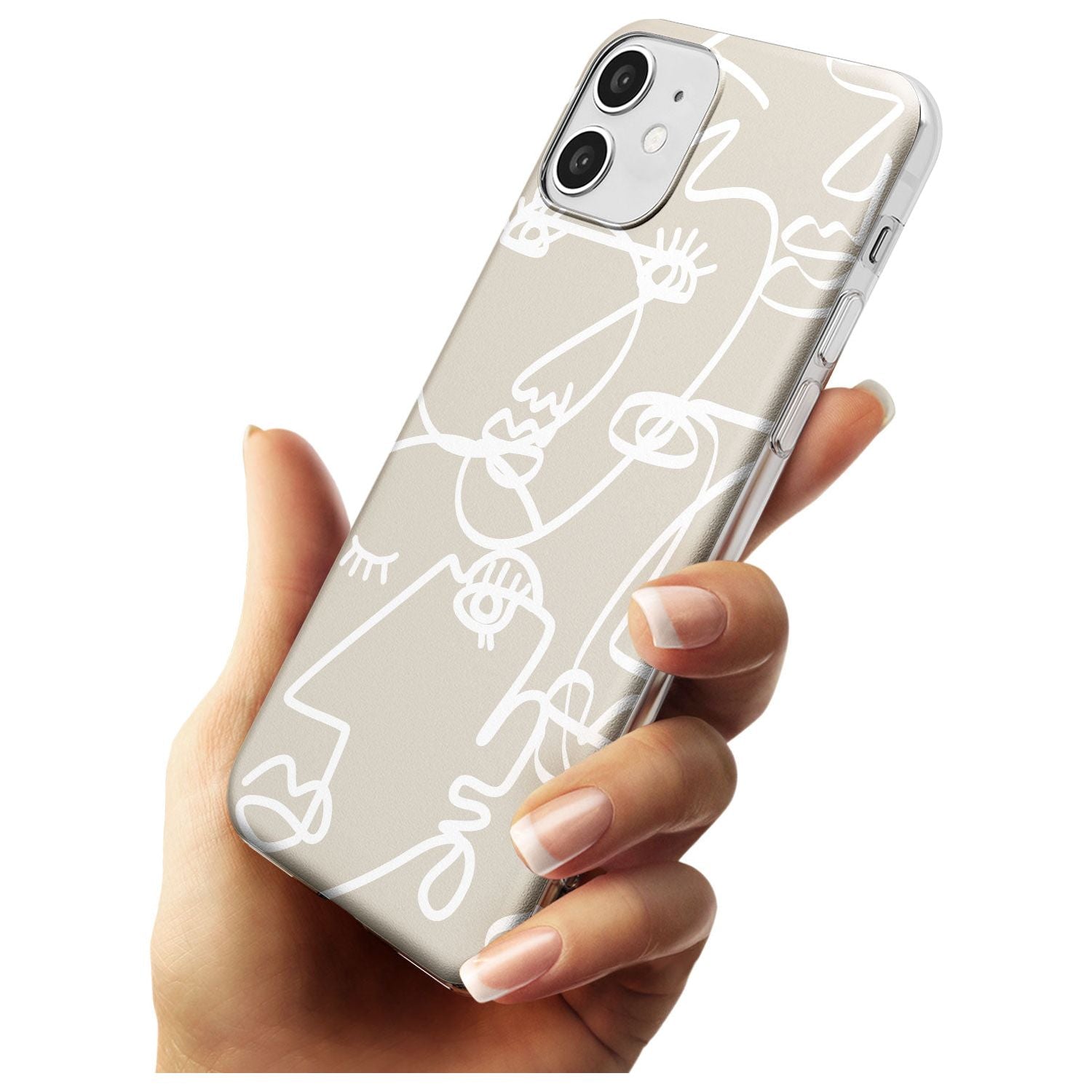 Continuous Line Faces: White on Beige Black Impact Phone Case for iPhone 11