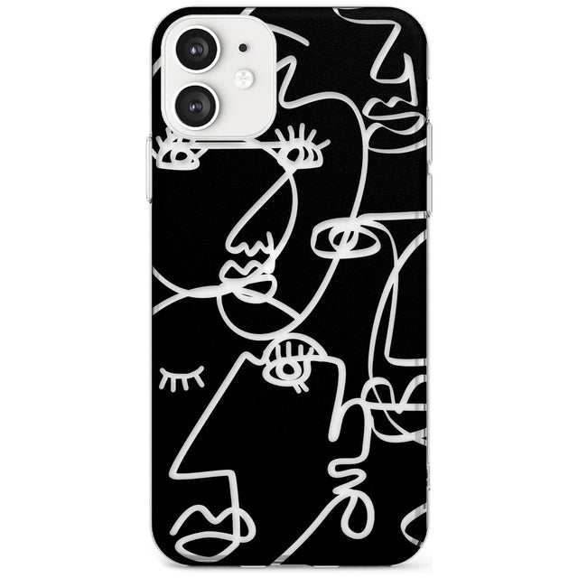 Continuous Line Faces: Clear on Black Black Impact Phone Case for iPhone 11