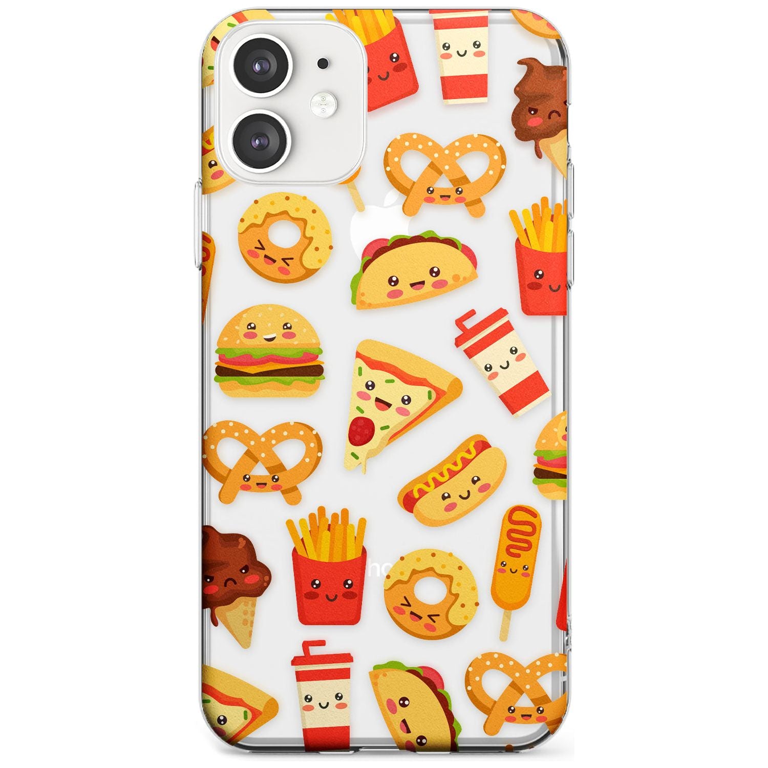 Fast Food Patterns Kawaii Fast Food Mix Phone Case iPhone 11 / Clear Case,iPhone 12 / Clear Case,iPhone 12 Mini / Clear Case Blanc Space