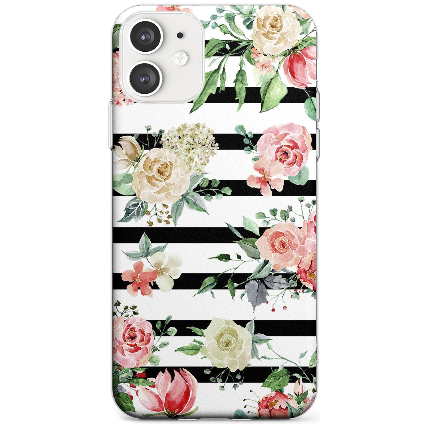 Bold Stripes & Flower Pattern Slim TPU Phone Case for iPhone 11