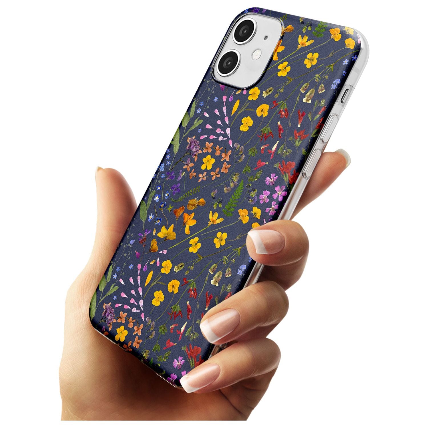 Wildflower & Leaves Cluster Design - Navy Slim TPU Phone Case for iPhone 11