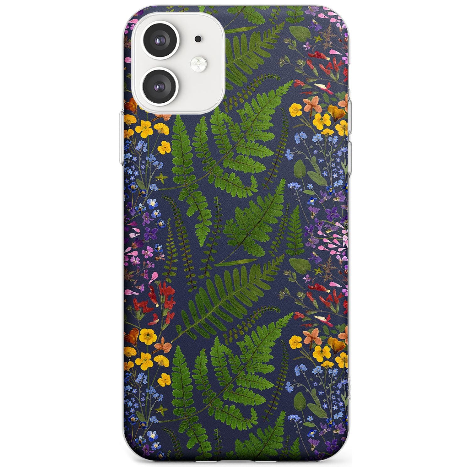 Busy Floral and Fern Design - Navy Slim TPU Phone Case for iPhone 11
