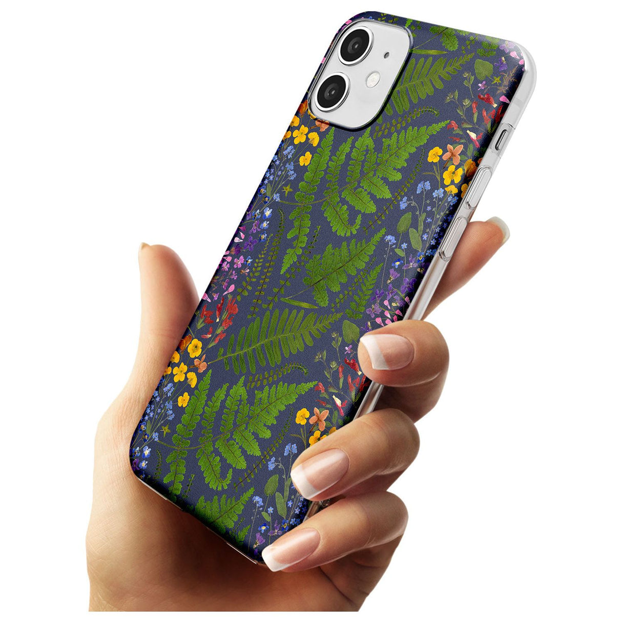 Busy Floral and Fern Design - Navy Slim TPU Phone Case for iPhone 11