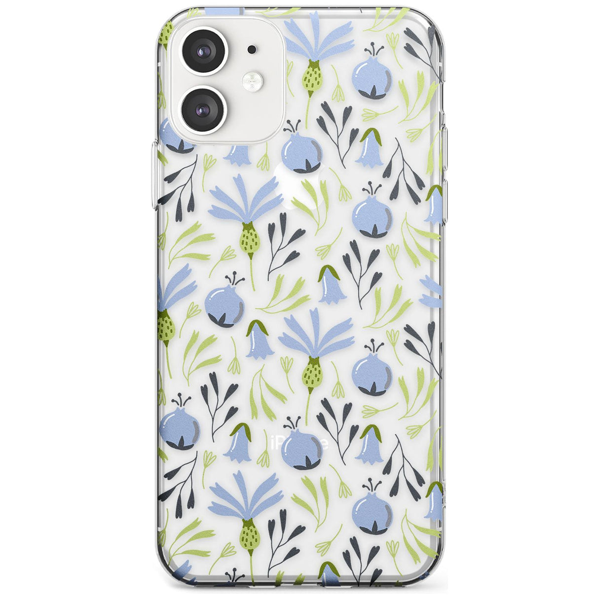 Blue Flora Transparent Floral Slim TPU Phone Case for iPhone 11