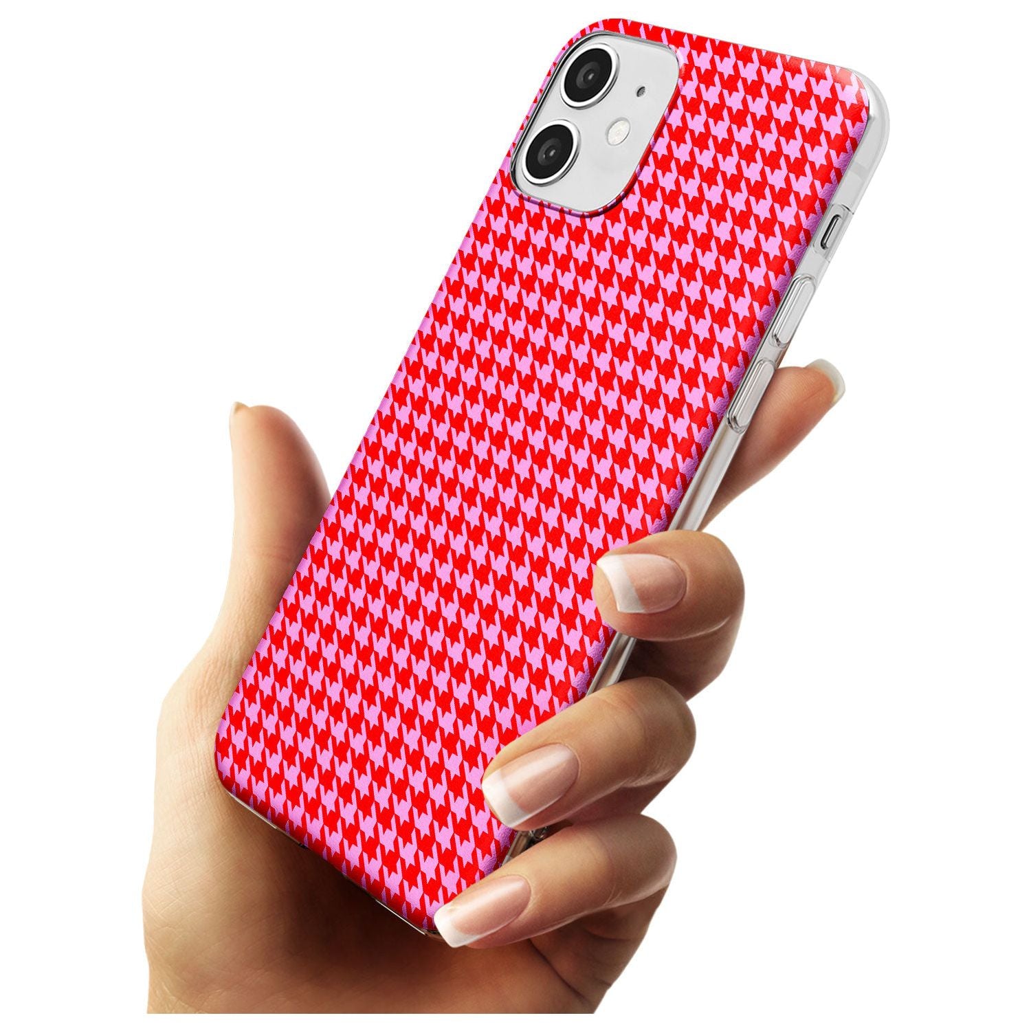 Neon Pink & Red Houndstooth Pattern Slim TPU Phone Case for iPhone 11