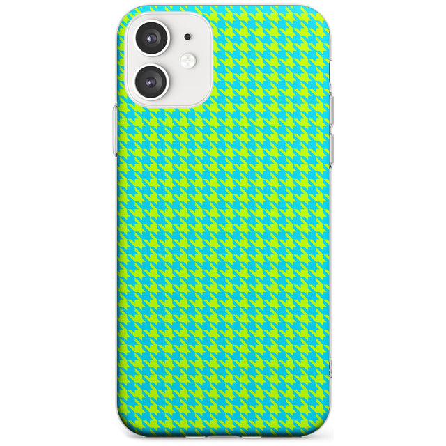 Neon Lime & Turquoise Houndstooth Pattern Slim TPU Phone Case for iPhone 11