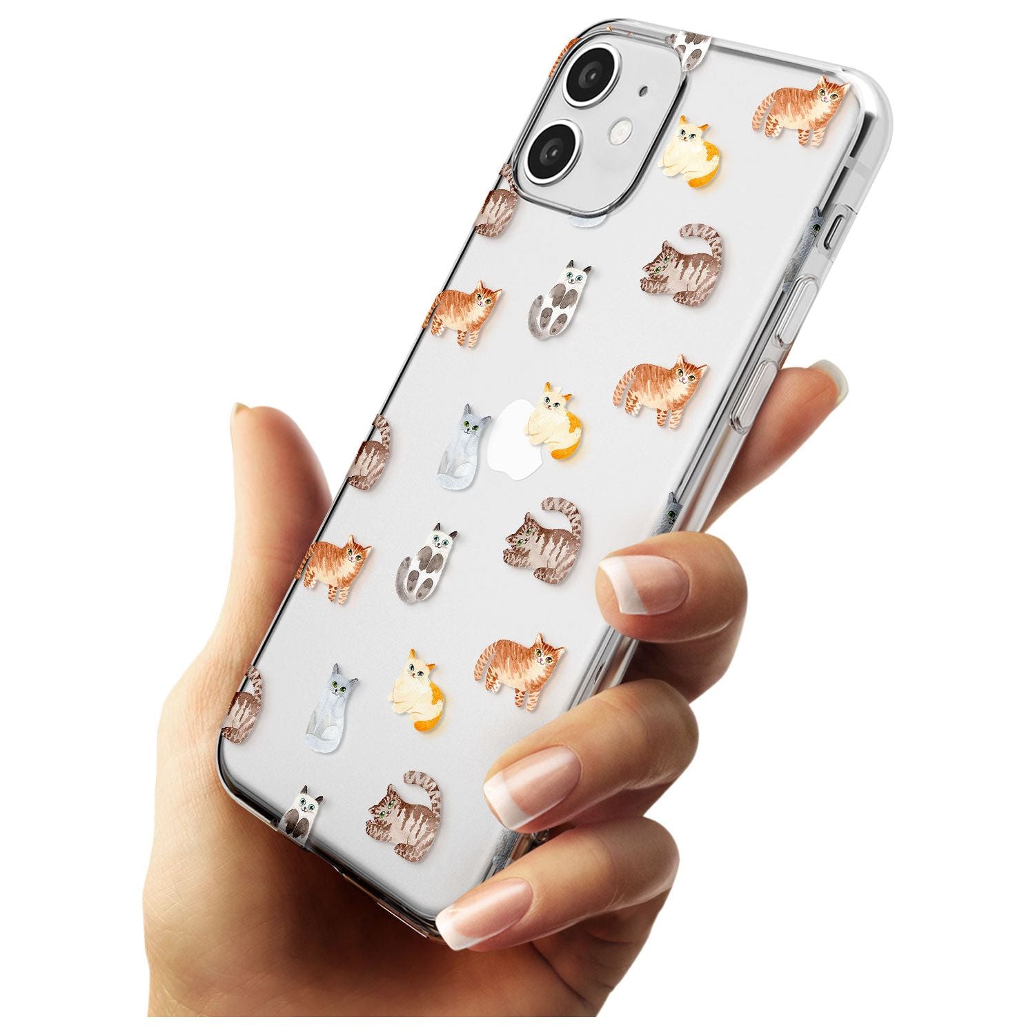 Cute Cat Pattern - Clear Black Impact Phone Case for iPhone 11
