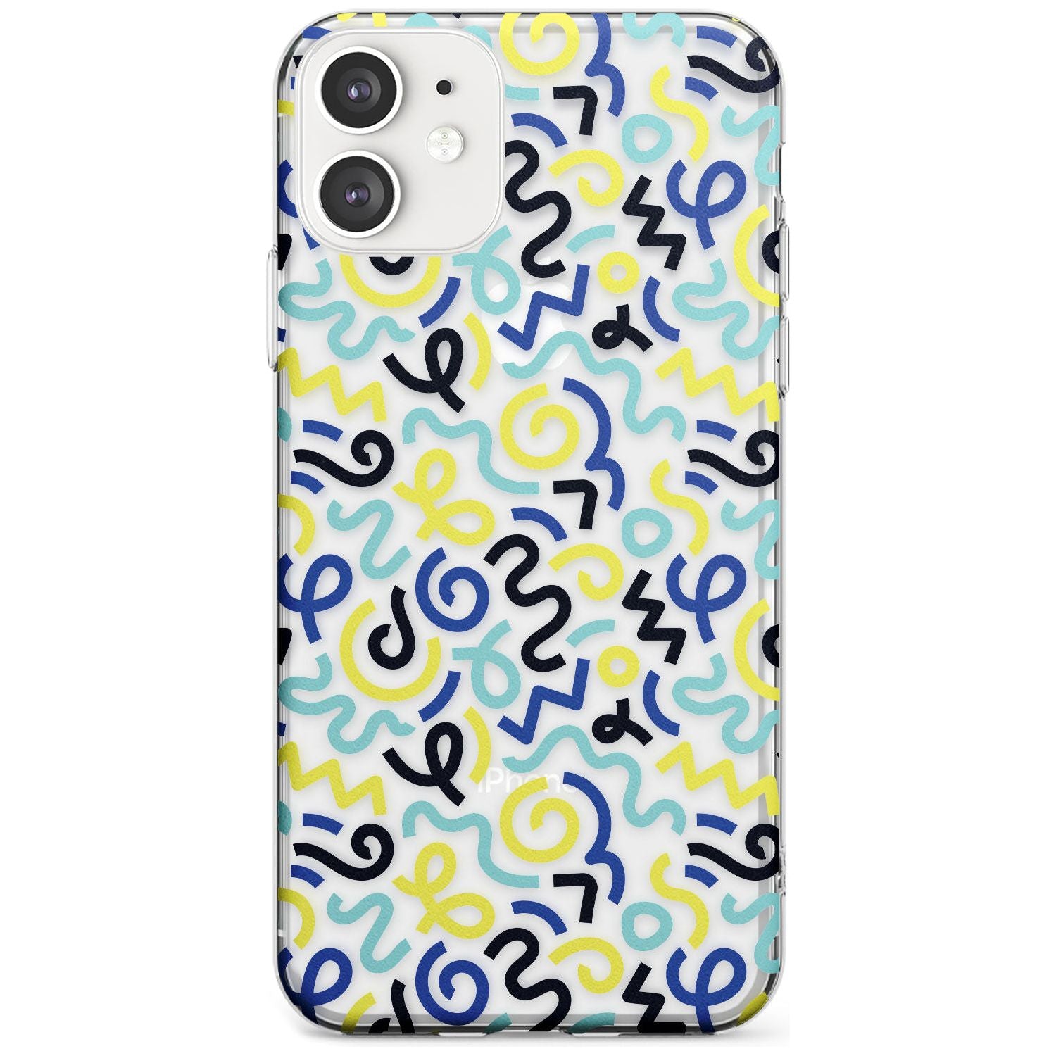 Blue & Yellow Shapes Memphis Retro Pattern Design Slim TPU Phone Case for iPhone 11