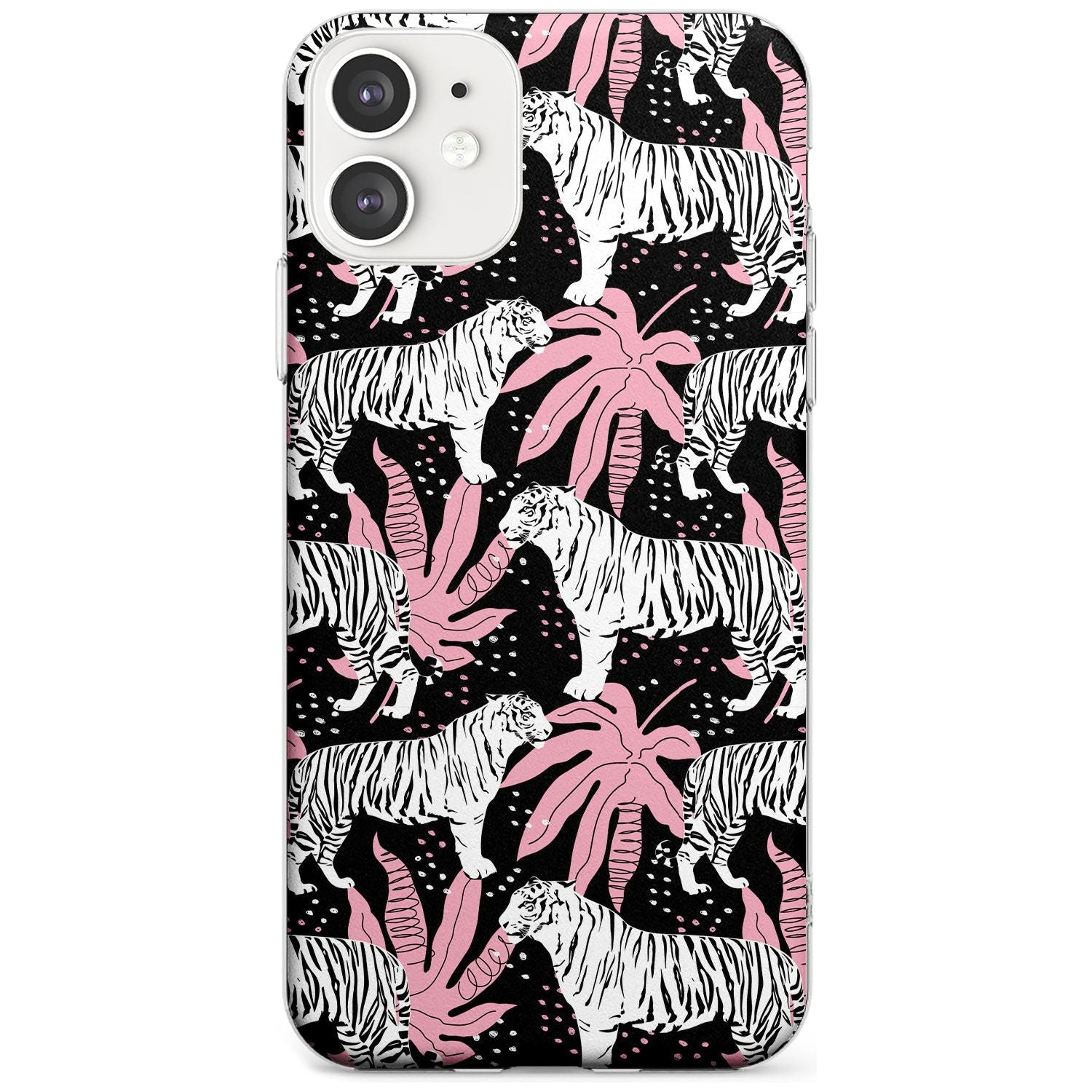 White Tigers on Black Pattern Slim TPU Phone Case for iPhone 11