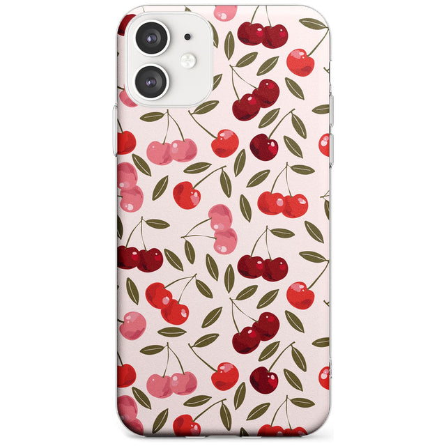 Fruity & Fun Patterns Cherries Phone Case iPhone 11 / Clear Case,iPhone 12 / Clear Case,iPhone 12 Mini / Clear Case Blanc Space