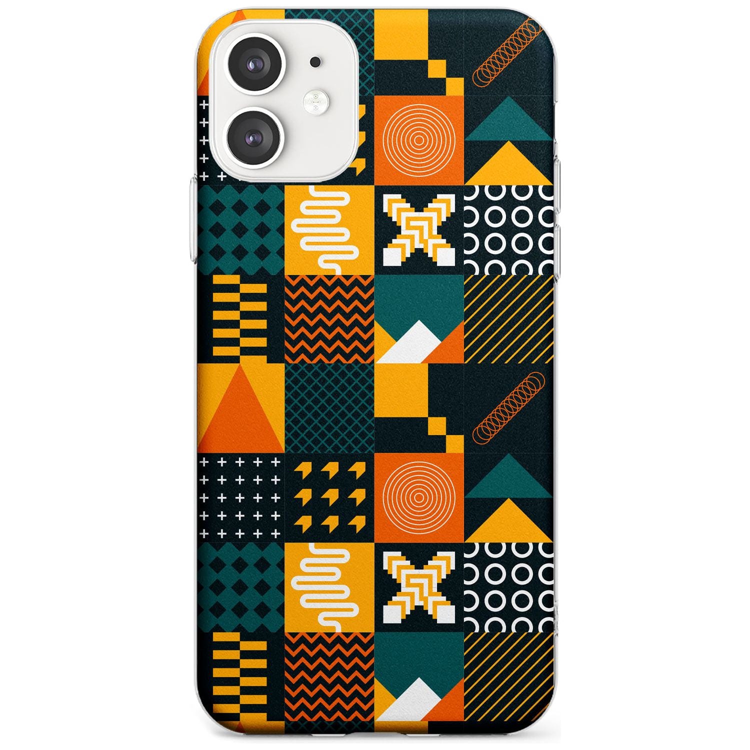 Funky Geometric Patterns: Orange & Dark Green Phone Case iPhone 11 / Clear Case,iPhone 12 / Clear Case,iPhone 12 Mini / Clear Case Blanc Space