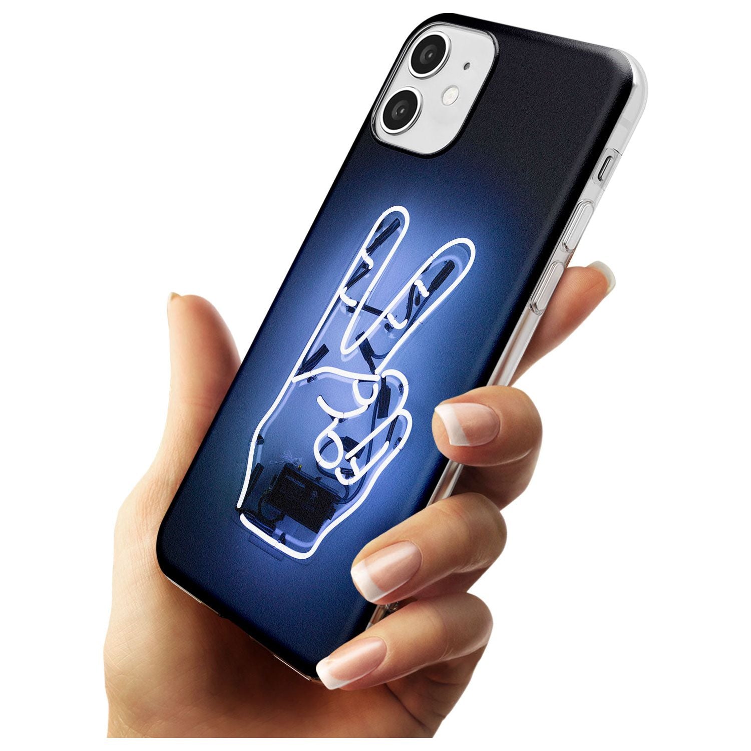 Peace Sign Hand Neon Sign Slim TPU Phone Case for iPhone 11