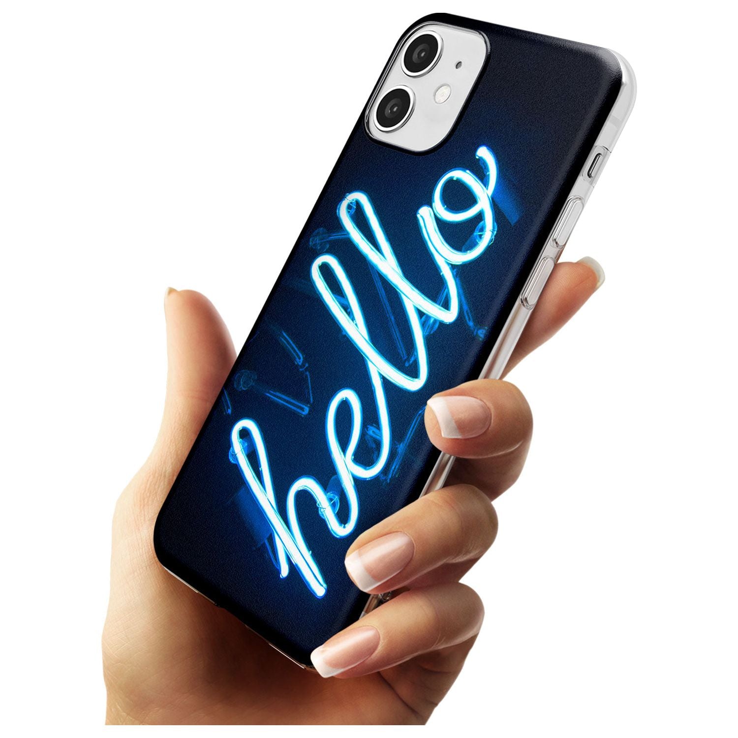 "Hello" Blue Cursive Neon Sign Slim TPU Phone Case for iPhone 11