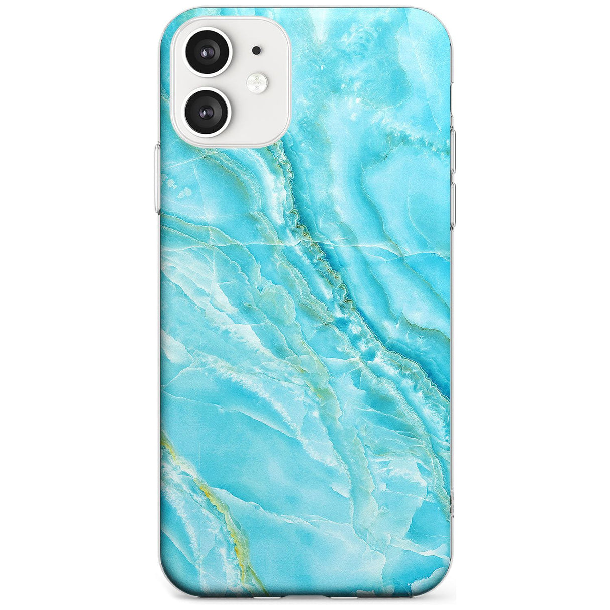 Bright Blue Onyx Marble Texture Black Impact Phone Case for iPhone 11