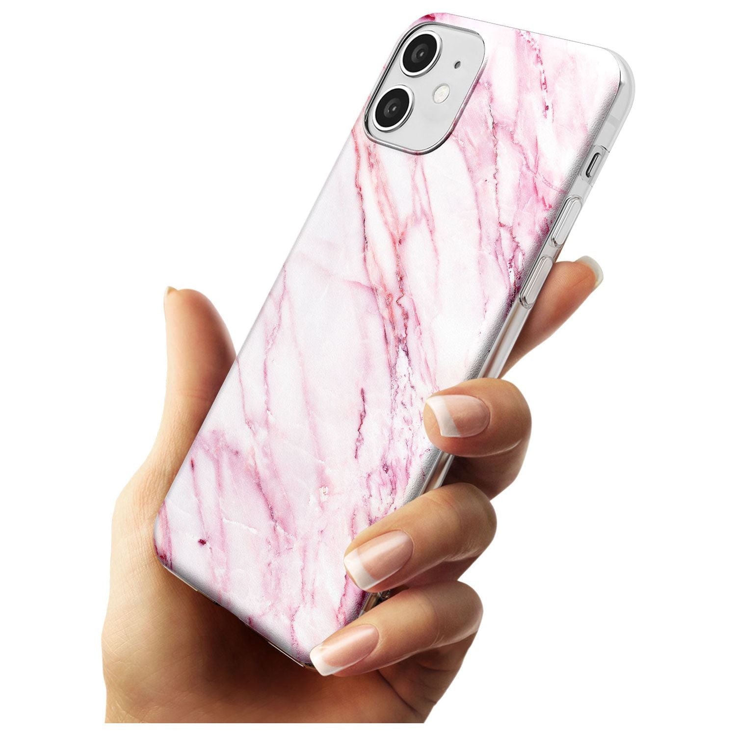 White & Pink Onyx Marble Texture Black Impact Phone Case for iPhone 11