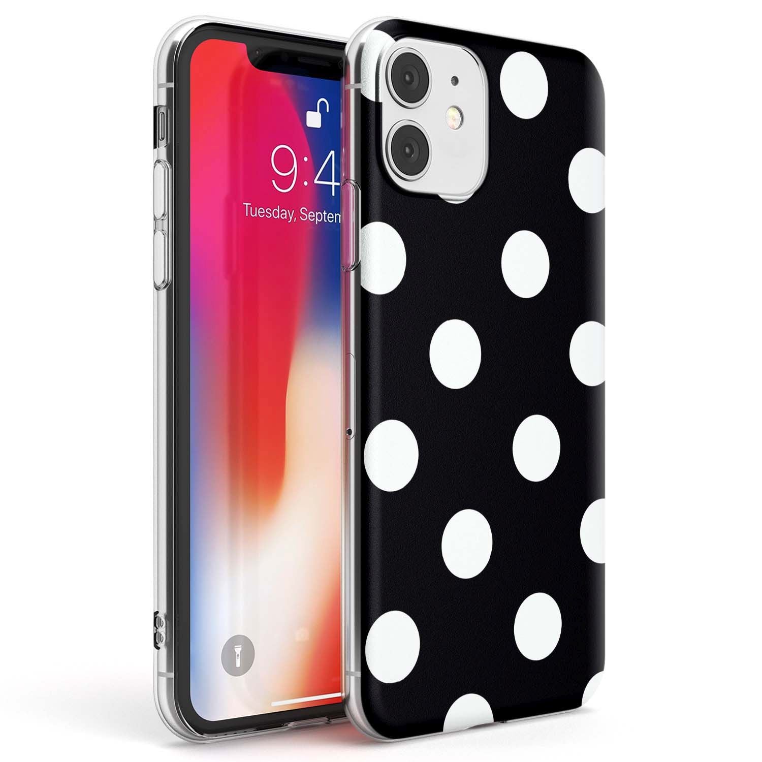 Chic Black Polka Dot Phone Case iPhone 11 / Clear Case,iPhone 12 / Clear Case,iPhone 12 Mini / Clear Case Blanc Space