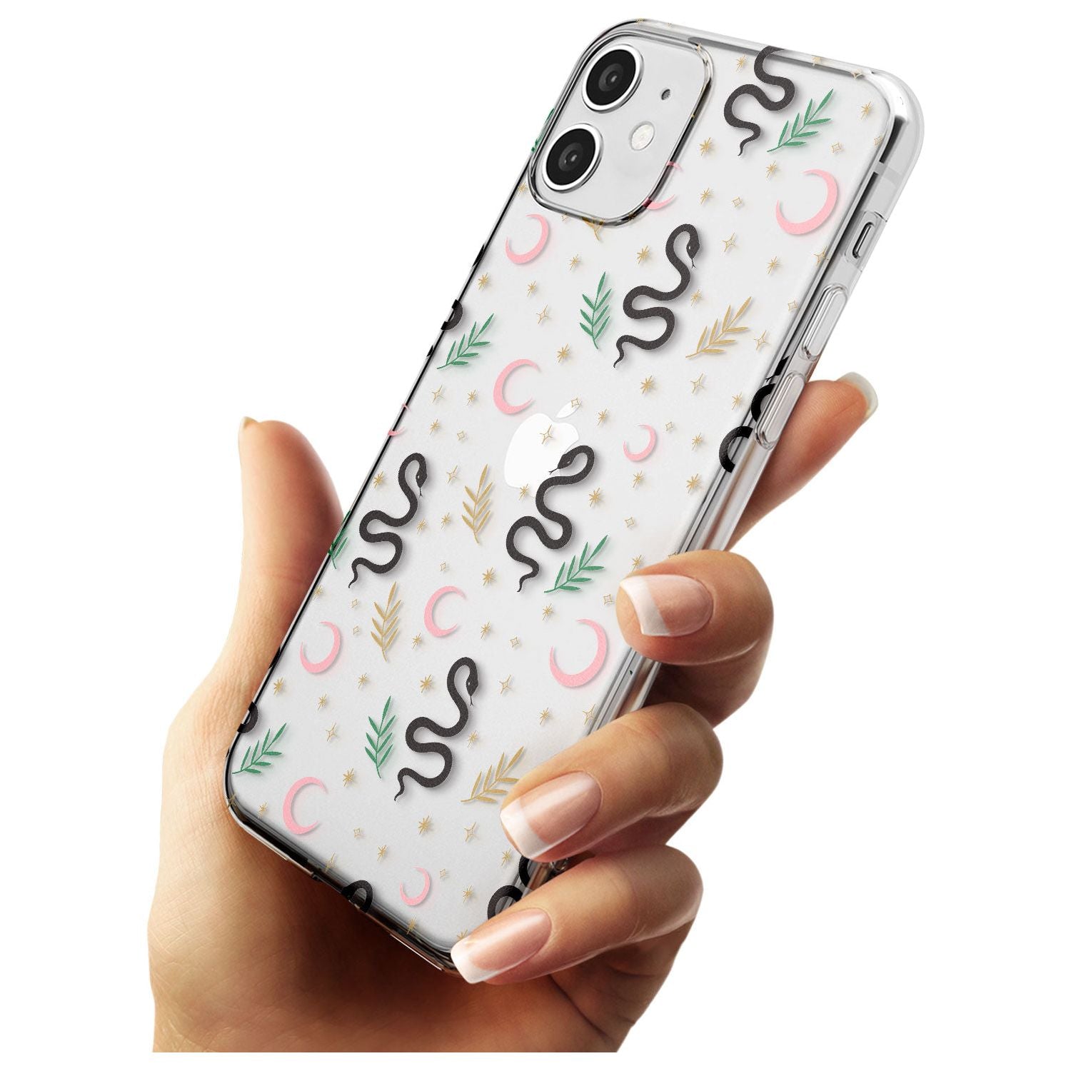 Snake & Moon Pattern (Clear) Black Impact Phone Case for iPhone 11