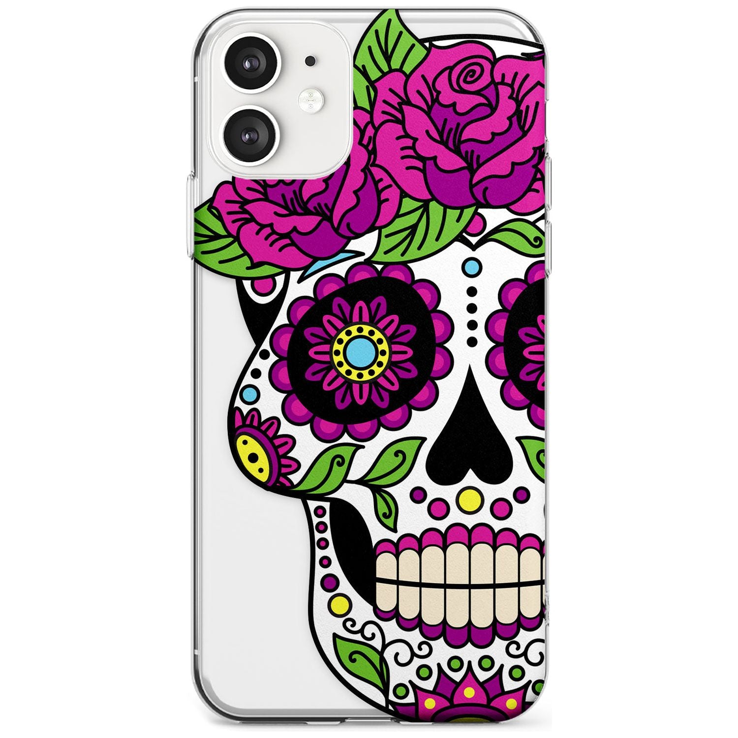 Purple Floral Sugar Skull Slim TPU Phone Case for iPhone 11