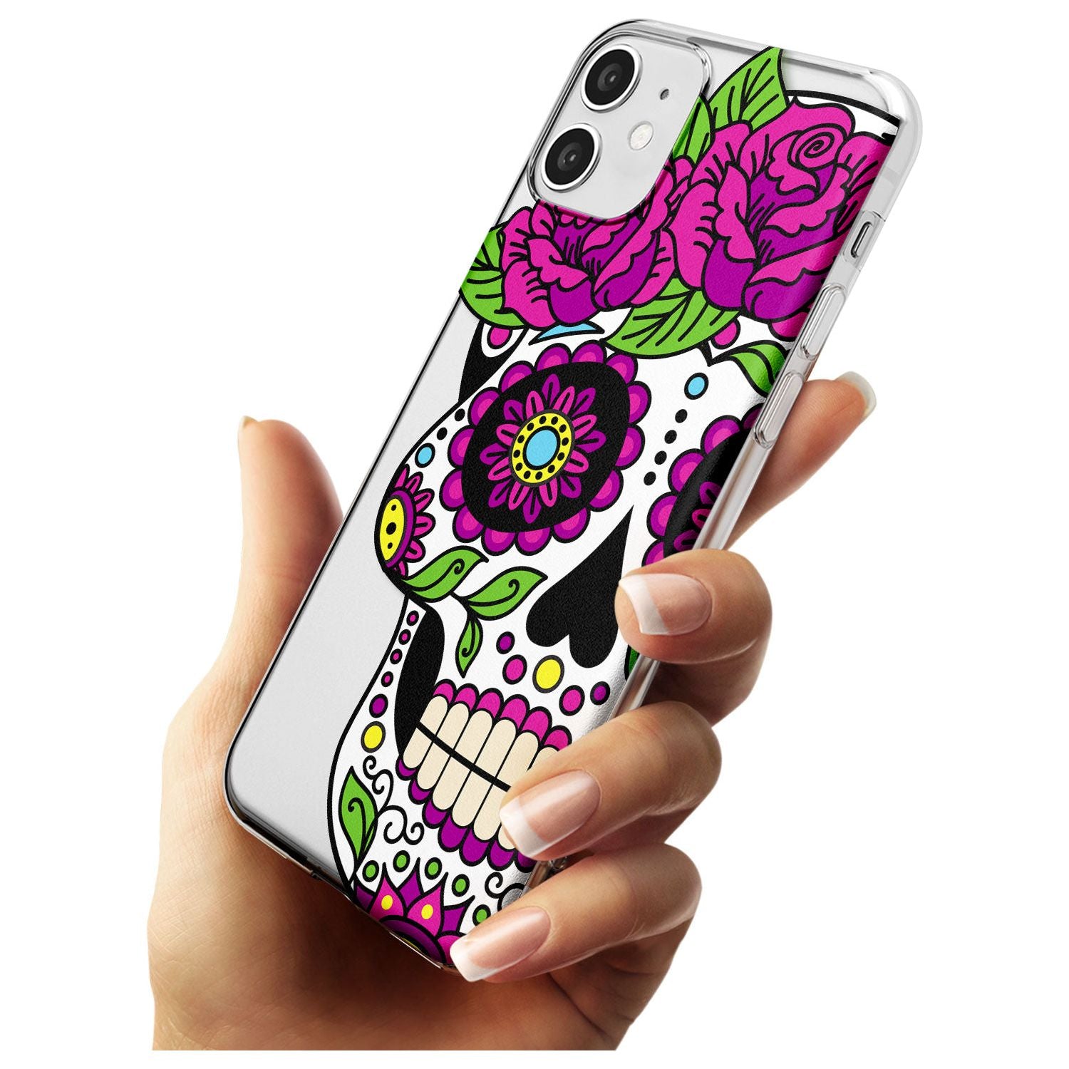 Purple Floral Sugar Skull Slim TPU Phone Case for iPhone 11