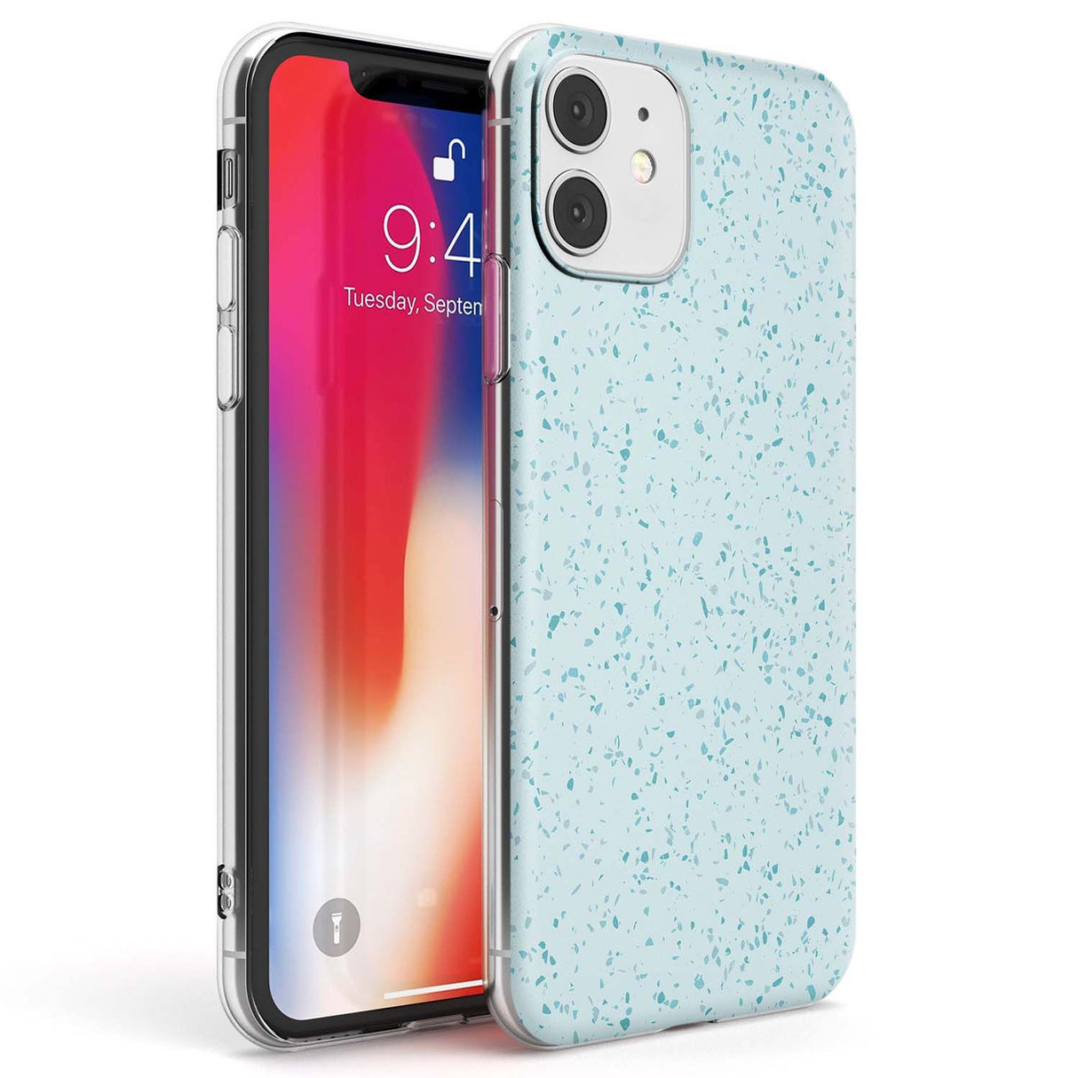 Light Blue Terrazzo Pattern Phone Case iPhone 11 / Clear Case,iPhone 12 / Clear Case,iPhone 12 Mini / Clear Case Blanc Space