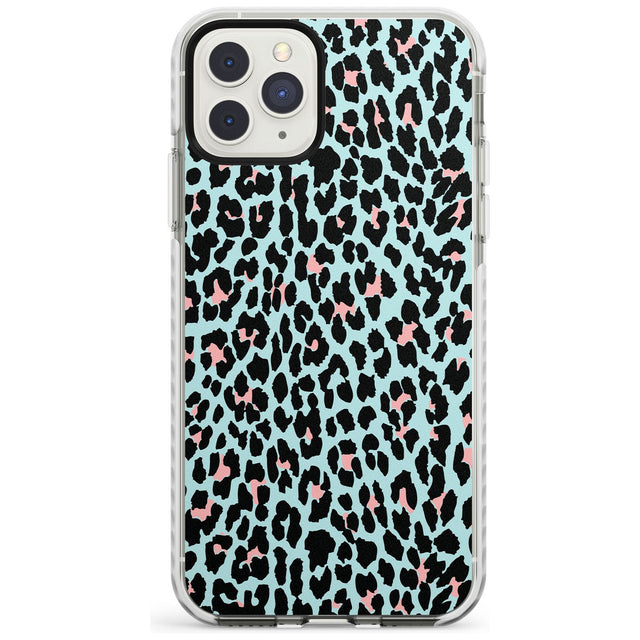 Light Pink on Blue Leopard Print Pattern Impact Phone Case for iPhone 11 Pro Max