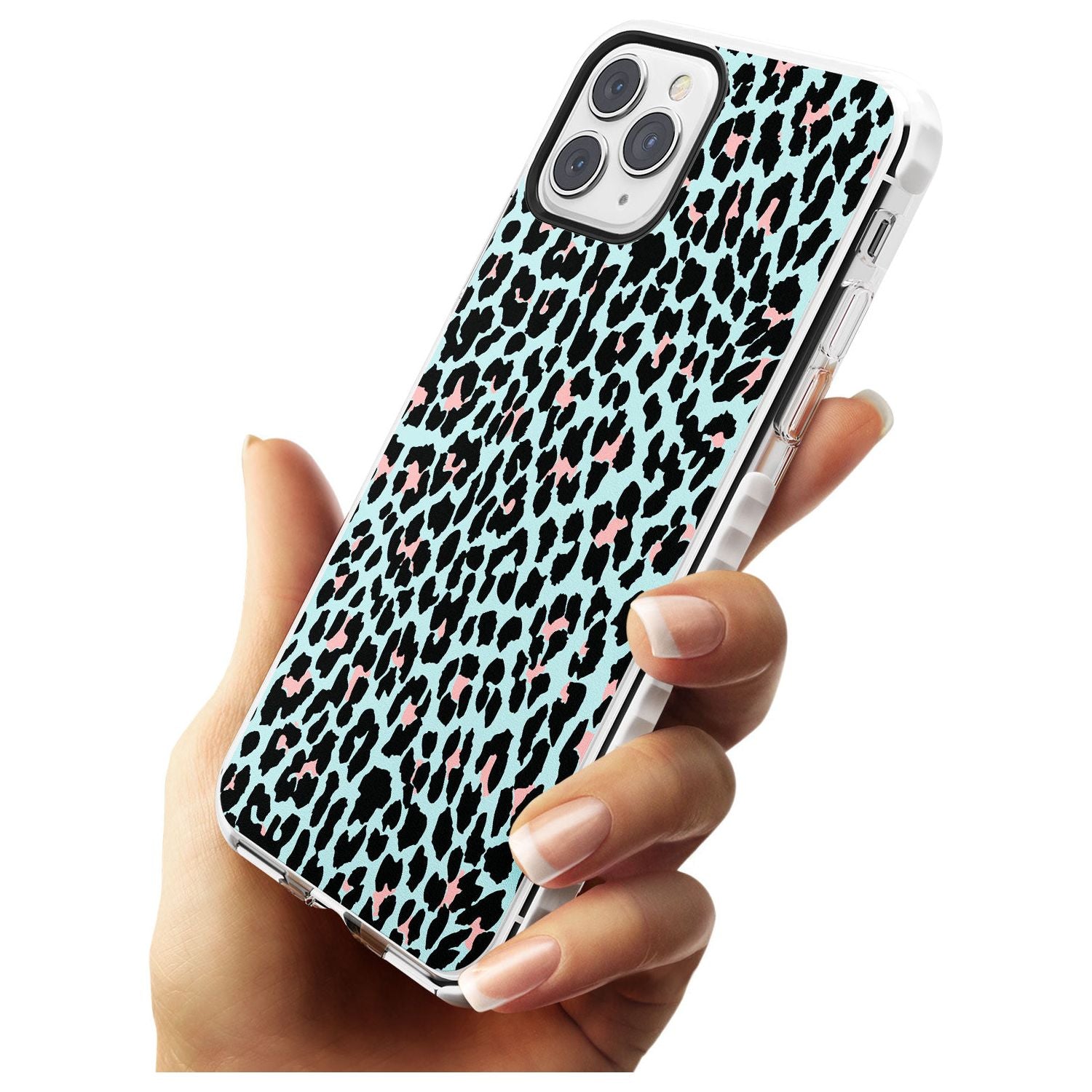 Light Pink on Blue Leopard Print Pattern Impact Phone Case for iPhone 11 Pro Max