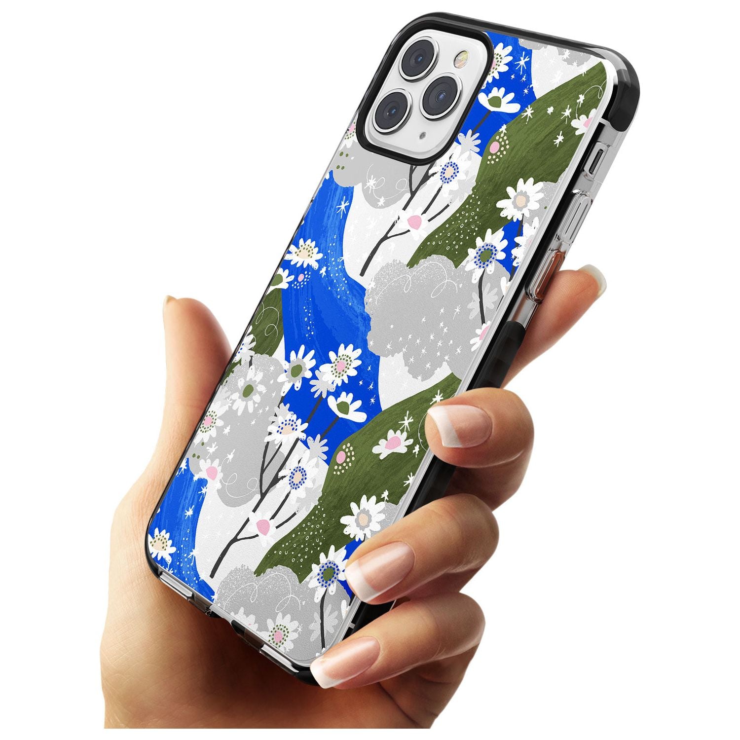 Blue & Grey Daisies Pattern iPhone Case   Phone Case - Case Warehouse